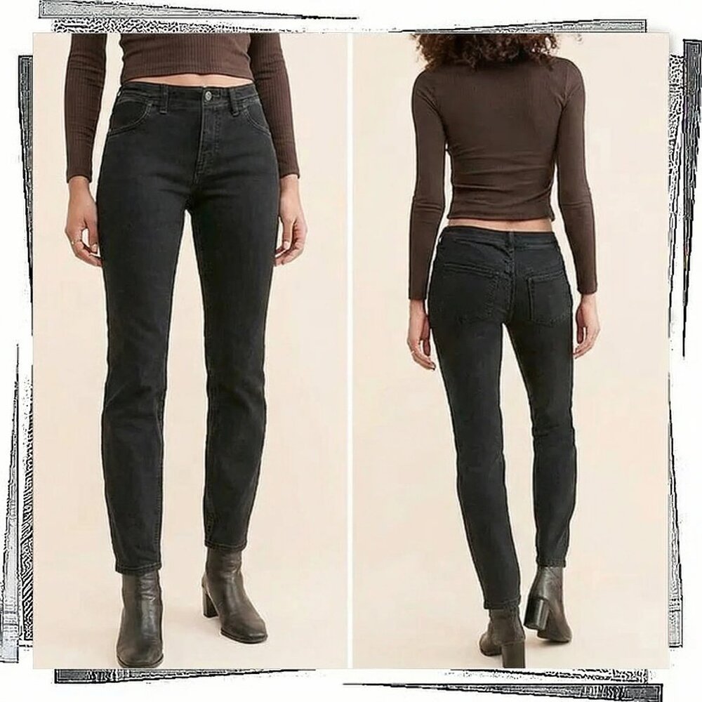 Black Mid Rise Slim Straight Leg Jeans (25) by Free people